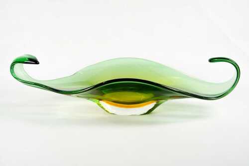 A Murano sommerso organic shaped art glass table centerpiece bowl in green and gold