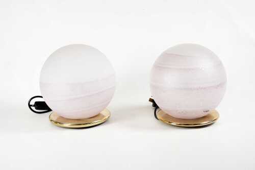 Pair of VeArt Murano glass spherical table lamps