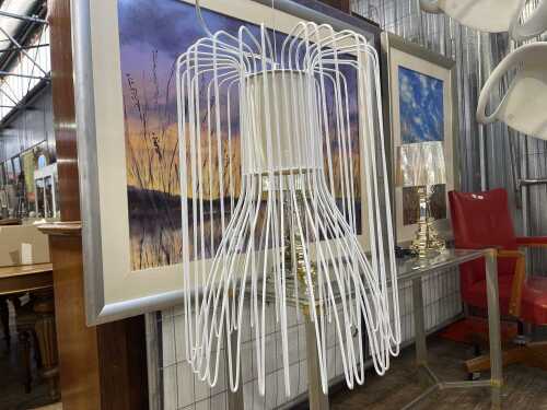 Contemporary style open cage pendant light in white