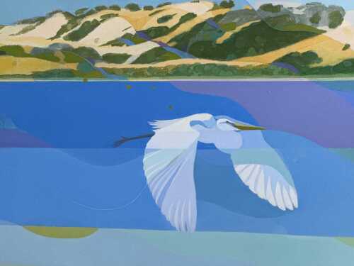 Lars Knudsen (1931-), Great Egret at the Coorong, 1989. Acrylic on board.