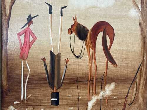 Peter Browne (1947-), 'Told Ya It'd Be Top Heavy', 1990. Oil painting on board