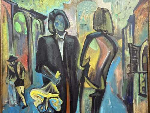 Margarita Krivitsky (w. 1980-90s), Rendezvous with a bouquet, 1987. Oil painting on canvas