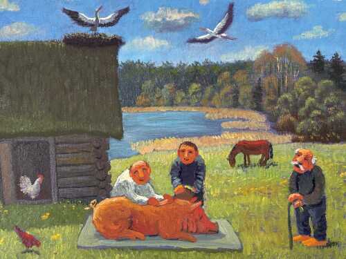 R. &Scaron;ala&scaron;evičius (Lithuania), Singer of the Shore, 1997. Oil painting on board