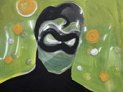 Dennis Ropar (1971-), Green Lantern. Acrylic paint on acetate and board