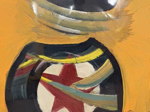 Dennis Ropar (1971-), Super Hero. Acrylic paint on acetate and board