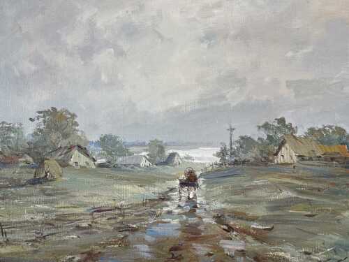 Stainislavs Kreics (1909-1992), Latvian landscape in winter. Oil painting on board