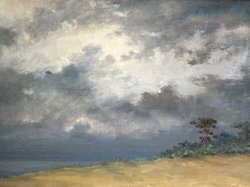 Stanislavs Kreics (1909-1992), Latvian landscape with stormy sky. Oil painting on board