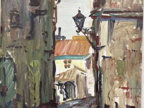 Stainislavs Kreics (1909-1992), Latvian townscape. Oil painting on baord