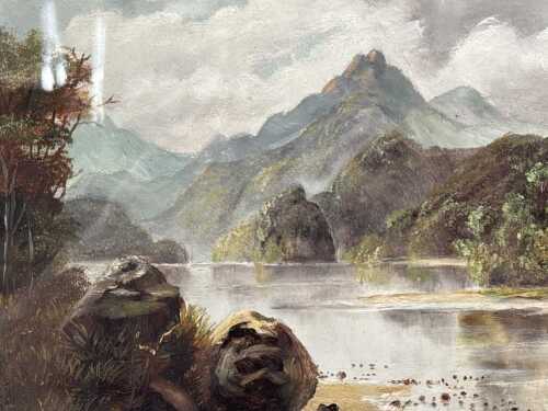 Lili Vibert, Smiths Sound, New Zealand, circa 1911. Antique oil painting on board.
