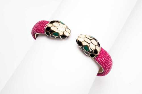 Bvlgari Serpenti Forever red galuchat leather cuff bracelet.
