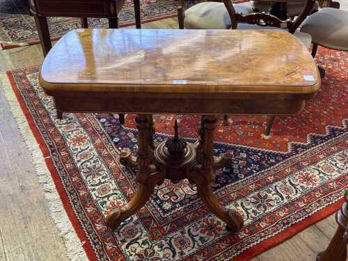 Victorian burr walnut card table, c.1890