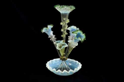 Victorian vaseline and uranium glass epergne