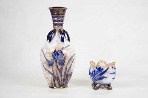 Two Doulton Burslem Blue Iris porcelain vases