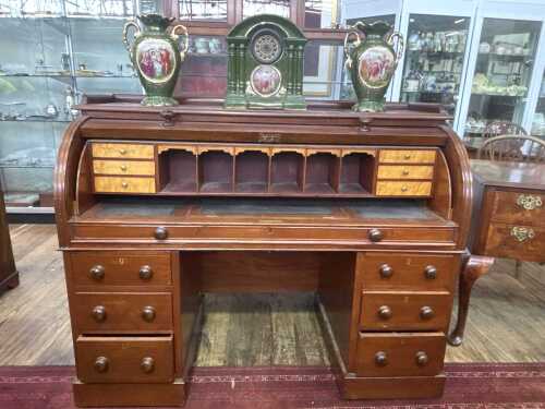 Antique mahogany cylinder roll top desk