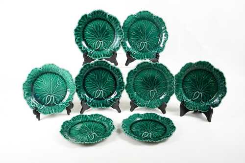 Eight Wedgwood majolica cabbageware plates