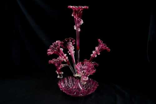 Victorian cranberry glass seven trumpet epergne
