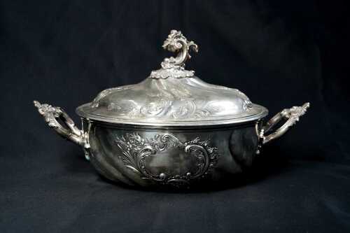 Antique German 875 silver tureen, Weight 1,144g
