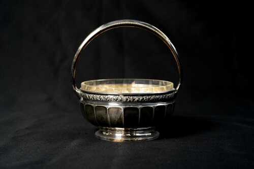 German 800 silver sweets basket with cut crystal insert, weight of silver 122g