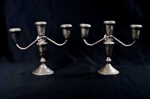 Pair of Crown weighted sterling silver candelabra