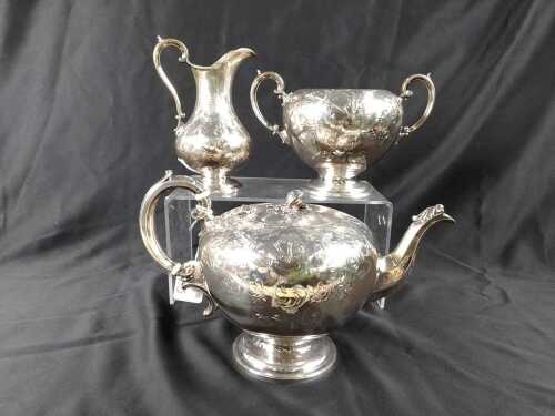 Early Victorian sterling silver three piece tea service, 1841, weight 1,467g