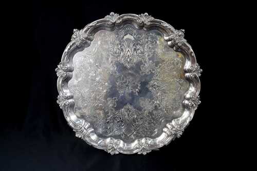Victorian English sterling silver footed salver, 1845, weight 2,695g