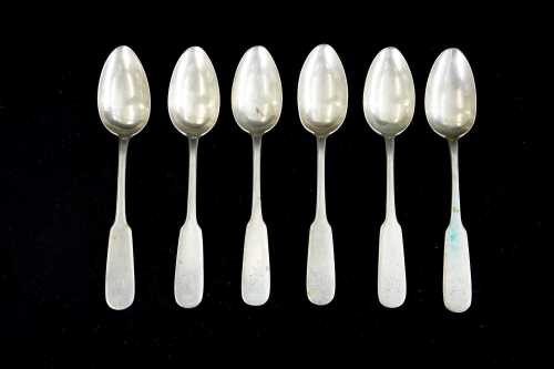 Set of six antique Austro-Hungarian 800 silver teaspoons, weight 168g