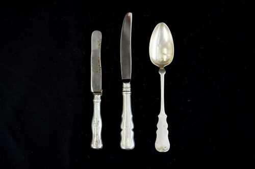 Three pieces of antique Austro-Hungarian 800 silver cutlery, weight of spoon 71g