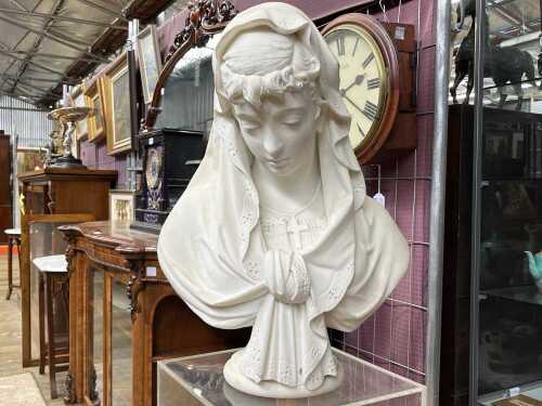 Antique carved marble bust of Mary