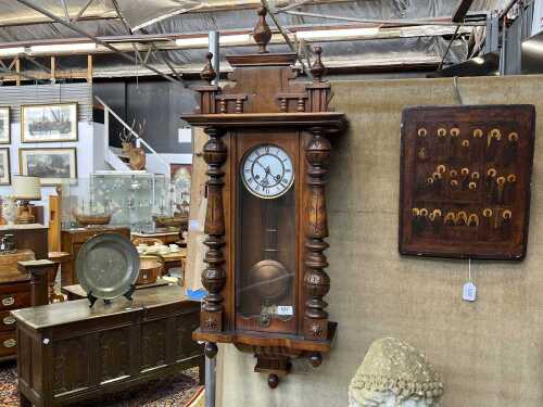 German Viennese-style wall clock in walnut case