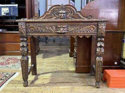 Antique European carved oak hall table