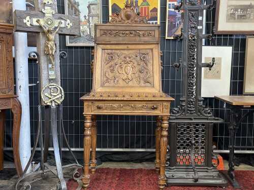 Antique European carved maple bureau, c.1891