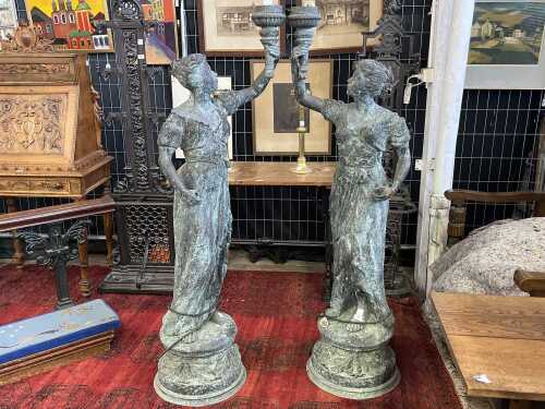 Pair of cast bronze figural floor lamps