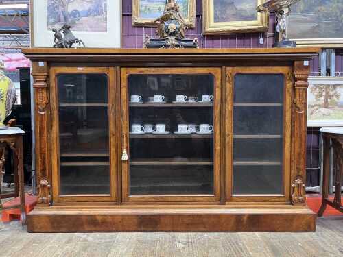 Victorian figured walnut low bookcase