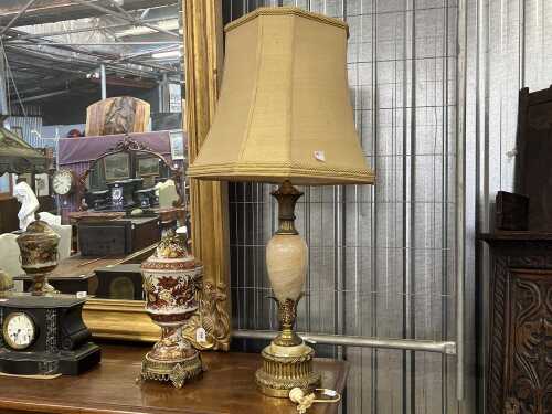 Vintage alabaster and brass table lamp