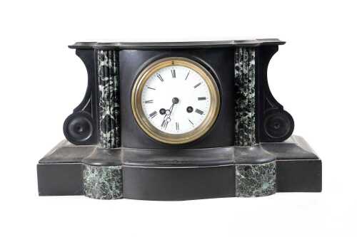 An antique French green marble and slate mantel clock