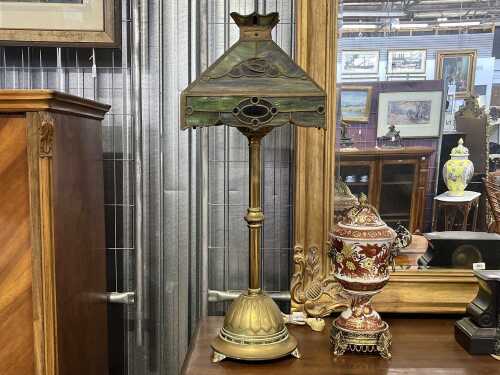 Antique table lamp with Tiffany-style shade