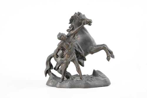 After Guillaume Coustou, Marley Horse With Tamer, a spelter statue