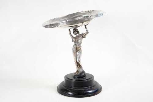 Antique Art Nouveau silver-plated figural comport