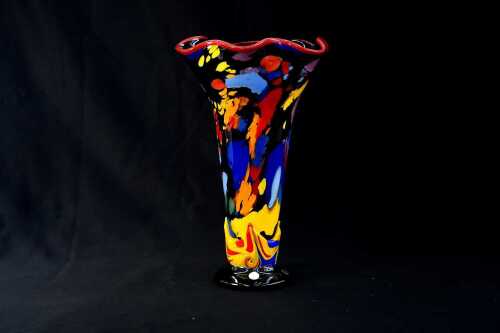 Colin Heaney, hand-blown multi-coloured art glass vase, 1998