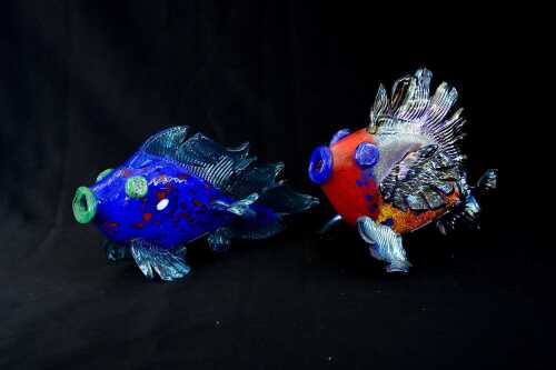 Lloyd Murray, two hand-blown glass fish figures
