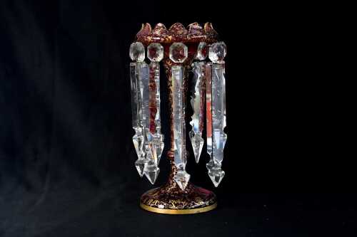 An antique cranberry glass lustre