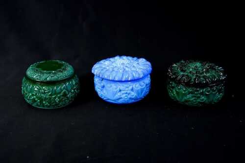 Three Art Deco Bohemia glass trinket boxes