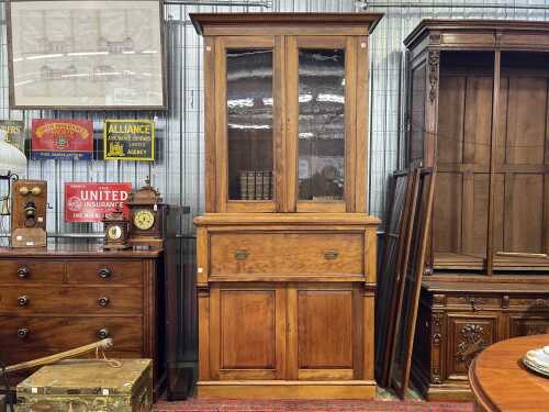 Antique Australian pine secretaire bookcase