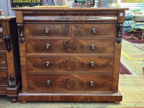 Victorian flame mahogany chest of six drawers