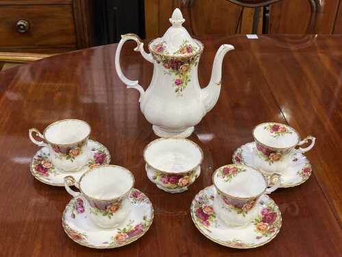Royal Albert Old Country Roses porcelain coffee setting for four