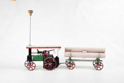 Mamod scale model steam tractor and log wagon