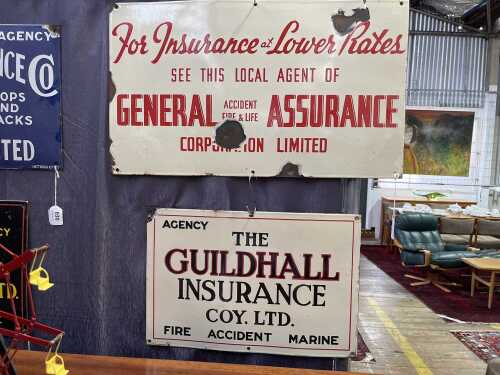 Two vintage cream enamel signs