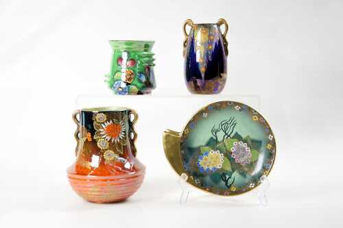 Four Carlton Ware Art Deco hand painted lustre porcelain pieces