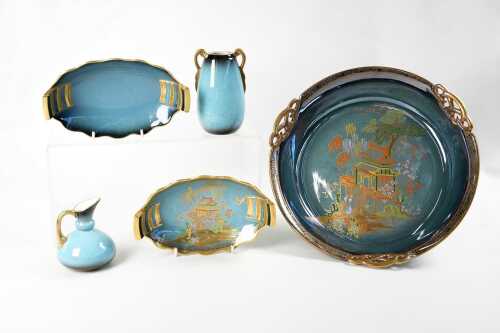 Five Carlton Ware Blue Royale porcelain pieces