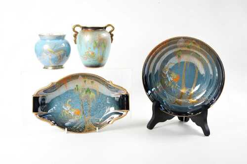 Four Carlton Ware Blue Royale porcelain pieces